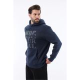 Madmext Lacivert Baskılı Kapüşonlu Cep Detaylı Erkek Sweatshirt 7062
