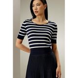 Madmext Lacivert Bisiklet Yaka Çizgili Kadın T-Shirt Mg2400,Lacivert S