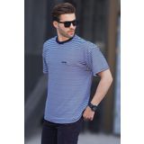 Madmext Lacivert Bisiklet Yaka Çizgili Kısa Kollu Arma Detaylı Erkek T-shirt 7031