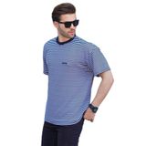 Madmext Lacivert Bisiklet Yaka Çizgili Kısa Kollu Arma Detaylı Erkek T-Shirt 7031,Lacivert 2XL