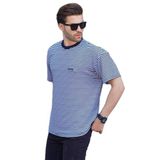 Madmext Lacivert Bisiklet Yaka Çizgili Kısa Kollu Arma Detaylı Erkek T-Shirt 7031,Lacivert M