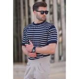 Madmext Lacivert Bisiklet Yaka Çizgili Kısa Kollu Erkek Tişört 6884 - 2XL