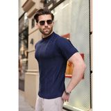 Madmext Lacivert Bisiklet Yaka Slim Fit Triko Erkek Tişört E7466 - 2XL