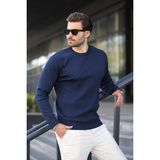 Madmext Lacivert Bisiklet Yaka Uzun Kollu Kazak Erkek Çizgili Günlük Stil E7273 - XL