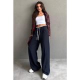 Madmext Lacivert Çift Bel Bantlı Wide Leg Kadın Pantolon MG2551
