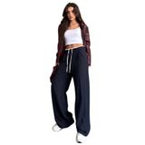 Madmext Lacivert Çift Bel Bantlı Wide Leg Kadın Pantolon Mg2551,Lacivert 2XL