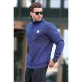 Madmext Lacivert Dik Yakalı Düğme Detaylı Erkek Sweatshirt 7060