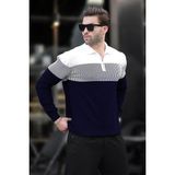 Madmext Lacivert Fermuar Yaka Uzun Kollu Erkek Kazak Renk Bloklu Günlük Stil 7262 - 2XL