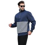 Madmext Lacivert Fermuar Yakalı Çizgili Sweatshirt 7056,Lacivert 2XL