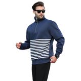 Madmext Lacivert Fermuar Yakalı Çizgili Sweatshirt 7056,Lacivert L