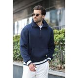 Madmext Lacivert Fermuarlı Dik Yaka Kanguru Cep Erkek Sweatshirt E7159