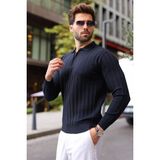 Madmext Lacivert Fermuarlı Polo Yaka Dokulu Erkek Triko Kazak E7523 - XL