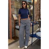 Madmext Lacivert Fularlı Ekose Pantolon MG2734