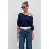 Madmext Lacivert Geniş Yaka Çift Katlı Triko Kazak MG2780 - XL