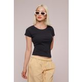 Madmext Lacivert Geniş Yaka Fittili Basic Kadın T-shirt Mg2293