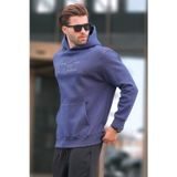 Madmext Lacivert Kapüşonlu Cep Detaylı Baskılı Erkek Sweatshirt 7064