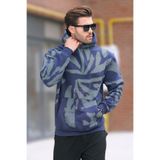 Madmext Lacivert Kapüşonlu Cep Detaylı Baskılı Erkek Sweatshirt 7087,Lacivert XL
