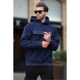 Madmext Lacivert Kapüşonlu Kapaklı Cep Detaylı Polar Erkek Sweatshirt 7097,Lacivert M