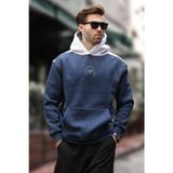 Madmext Lacivert Kapüşonlu Renk Bloklu Nakış Detaylı Erkek Sweatshirt 7088