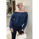 Madmext Lacivert Kayık Yaka Kadın Sweatshirt Mg2239,Lacivert M