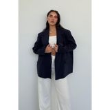 Madmext Lacivert Keten Blazer Kadın Ceket Mg2443,Lacivert S