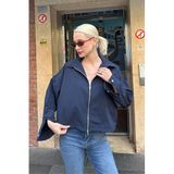 Madmext Lacivert Oversize Fermuarlı Cep Detaylı Kadın Ceket, S Beden