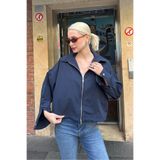 Madmext Lacivert Oversize Fermuarlı Cep Detaylı Kadın Ceket, XL