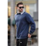 Madmext Lacivert Polo Yaka Erkek Sweatshirt 7086