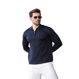 Madmext Lacivert Polo Yaka Fermuarlı Erkek Kazak E7427,Lacivert S