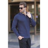 Madmext Lacivert Polo Yaka Fermuarlı Uzun Kollu Erkek Kazak 7240 - S