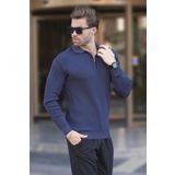 Madmext Lacivert Polo Yaka Fermuarlı Uzun Kollu Erkek Kazak 7240