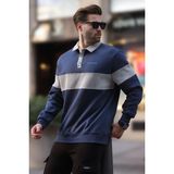 Madmext Lacivert Polo Yaka Renk Bloklu Erkek Sweatshirt 7072