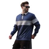 Madmext Lacivert Polo Yaka Renk Bloklu Erkek Sweatshirt 7072,Lacivert S