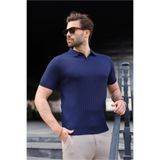Madmext Lacivert Polo Yaka Triko Erkek Tişört E7461,Lacivert 2XL