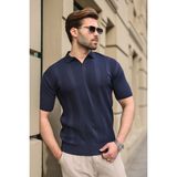 Madmext Lacivert Polo Yaka Triko Erkek Tişört E7469