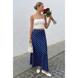 Madmext Lacivert Puantiyeli Maxi Kadın Saten Etek MG2725