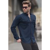 Madmext Lacivert Rahat Kalıp Gabardin Erkek Gömlek 6810 - S
