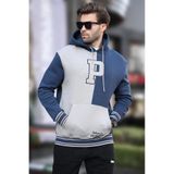 Madmext Lacivert Renk Bloklu Kapüşonlu Baskılı Erkek Sweatshirt 7078,Lacivert M