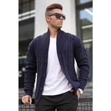 Madmext Lacivert Slim Fit Uzun Kol Örgülü Hırka 9053 Düz Triko Kumaş Cepsiz Özellik - 2XL