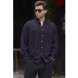 Madmext Lacivert Uzun Kollu Oversize Erkek Gömlek 6735