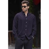 Madmext Lacivert Uzun Kollu Oversize Erkek Gömlek 6735,Lacivert S