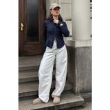 Madmext Lacivert Vücuda Oturan Çizgili Slim Fit Kadın Gömlek MG2659