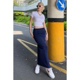 Madmext Lacivert Yandan Büzgülü Maxi Etek MG2085 - XL