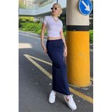Madmext Lacivert Yandan Büzgülü Maxi Etek Mg2085,Lacivert XL