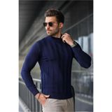 Madmext Lacivert Yarım Balıkçı Erkek Triko Kazak E7423,Lacivert 2XL