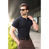 Madmext Lacivert Yarım Düğmeli Slim Fit Erkek Tişört E7186