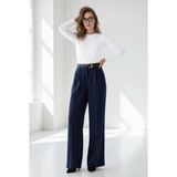 Madmext Lacivert Yüksek Bel Pileli Kemerli Geniş Paça Kadın Pantolon MG2615