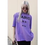 Madmext Lila Paris Baskılı Kadın Tişört Mg1654