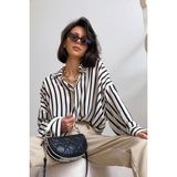 Madmext Mad Girls Kadın Çizgili Desenli %100 Polyester Şık ve Rahat Günlük Gömlek – Modern Tarz - Beyaz