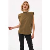 Madmext Mad Girls Kahverengi Vatkalı Tişört Mg900